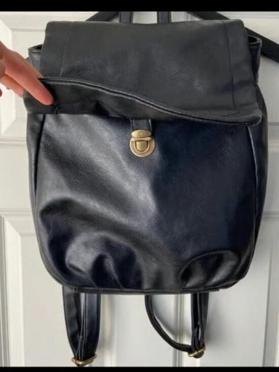 Black Merona Faux Leather Backpack main image 6